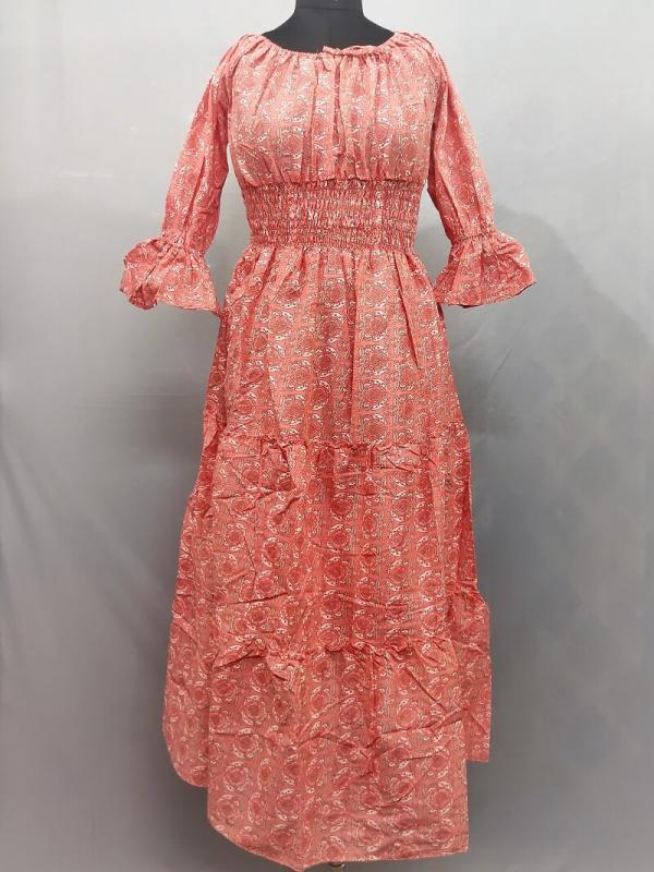 Salmon Print Maxi Gown with waistband made of Cotton fabric